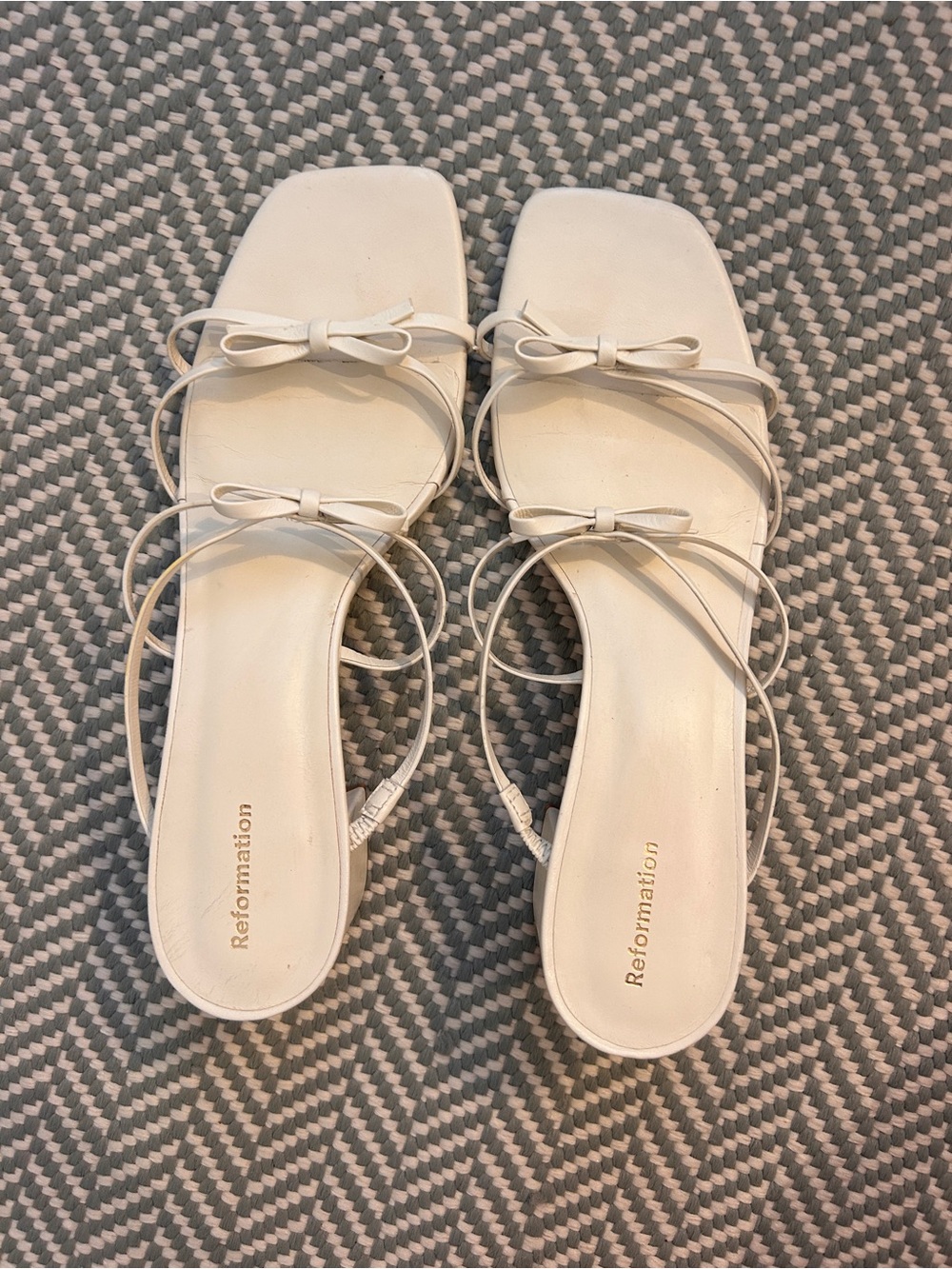 Reformation Cream Strappy Bow Square-Toe Sandals